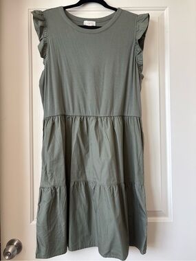 LOFT Olive Green Ruffle Sleeve Tiered Dress for Girls